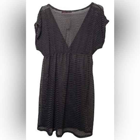 Southern Breeze Large Black Swimsuit Cover Up Tunic Quick Dry Lacey Look Deep V - Picture 1 of 7